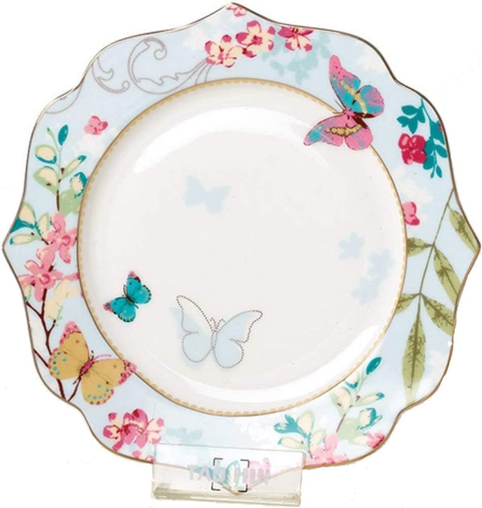 10.5-Inch Ceramic Plate with Butterfly & Floral Design – Dinner/Serving/Decorative Plate