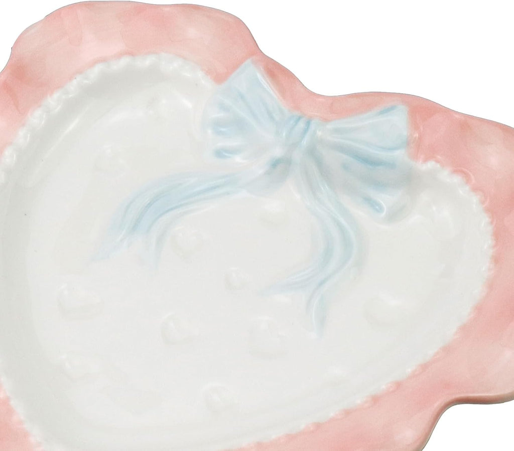 Heart-Shaped Ceramic Plate with Bow – Dessert/Fruit/Snack Plate