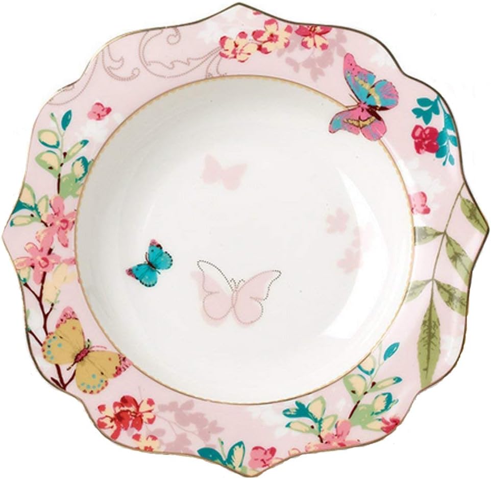 7.5-Inch Ceramic Plate with Butterfly & Floral Design – Dessert/Fruit/Western Dish