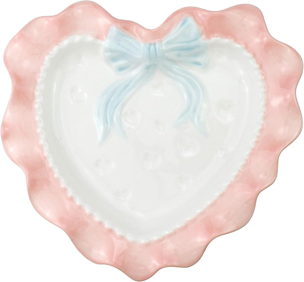 Heart-Shaped Ceramic Plate with Bow – Dessert/Fruit/Snack Plate