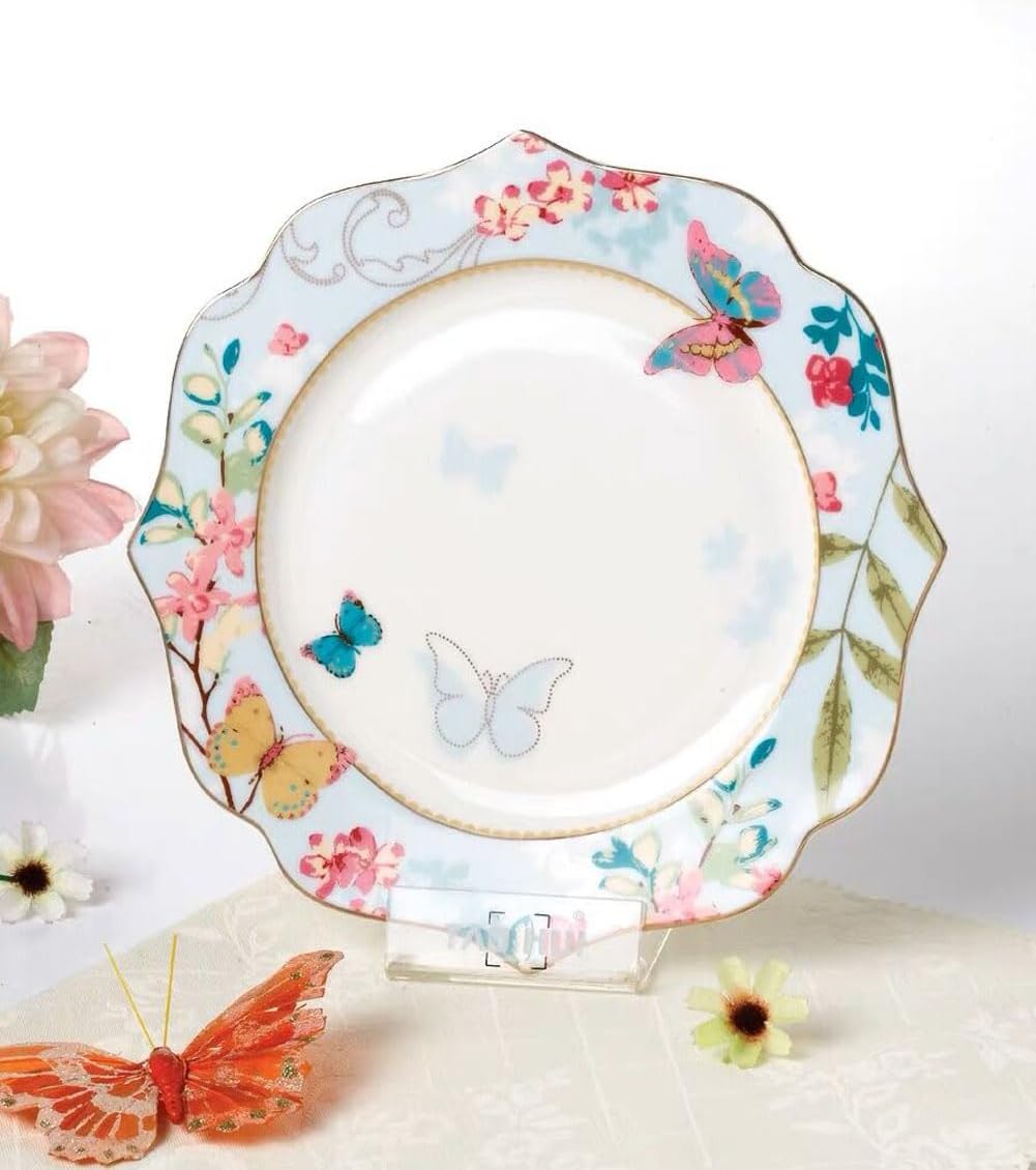 10.5-Inch Ceramic Plate with Butterfly & Floral Design – Dinner/Serving/Decorative Plate