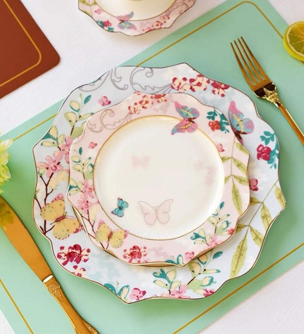 7.5-Inch Ceramic Plate with Butterfly & Floral Design – Dessert/Fruit/Western Dish
