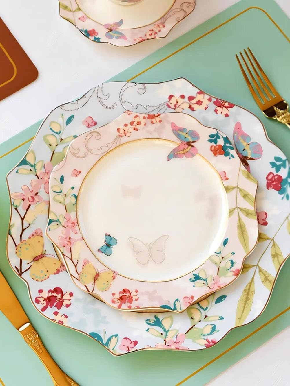 10.5-Inch Ceramic Plate with Butterfly & Floral Design – Dinner/Serving/Decorative Plate
