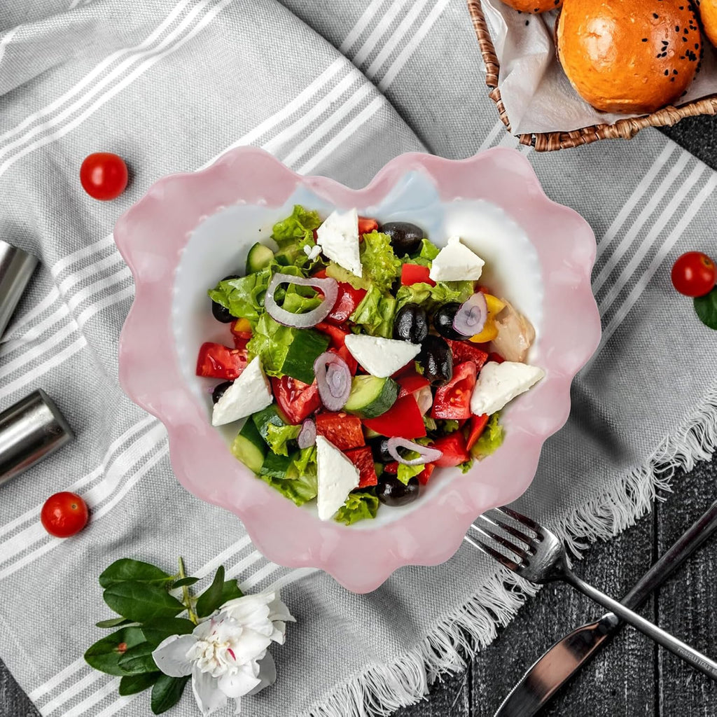 Heart-Shaped Ceramic Plate with Bow – Dessert/Fruit/Snack Plate